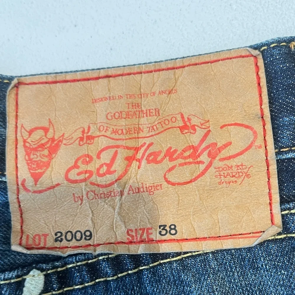 RARE Ed Hardy lot 2009 jeans size 38 Skull embroidery style baggydark blue